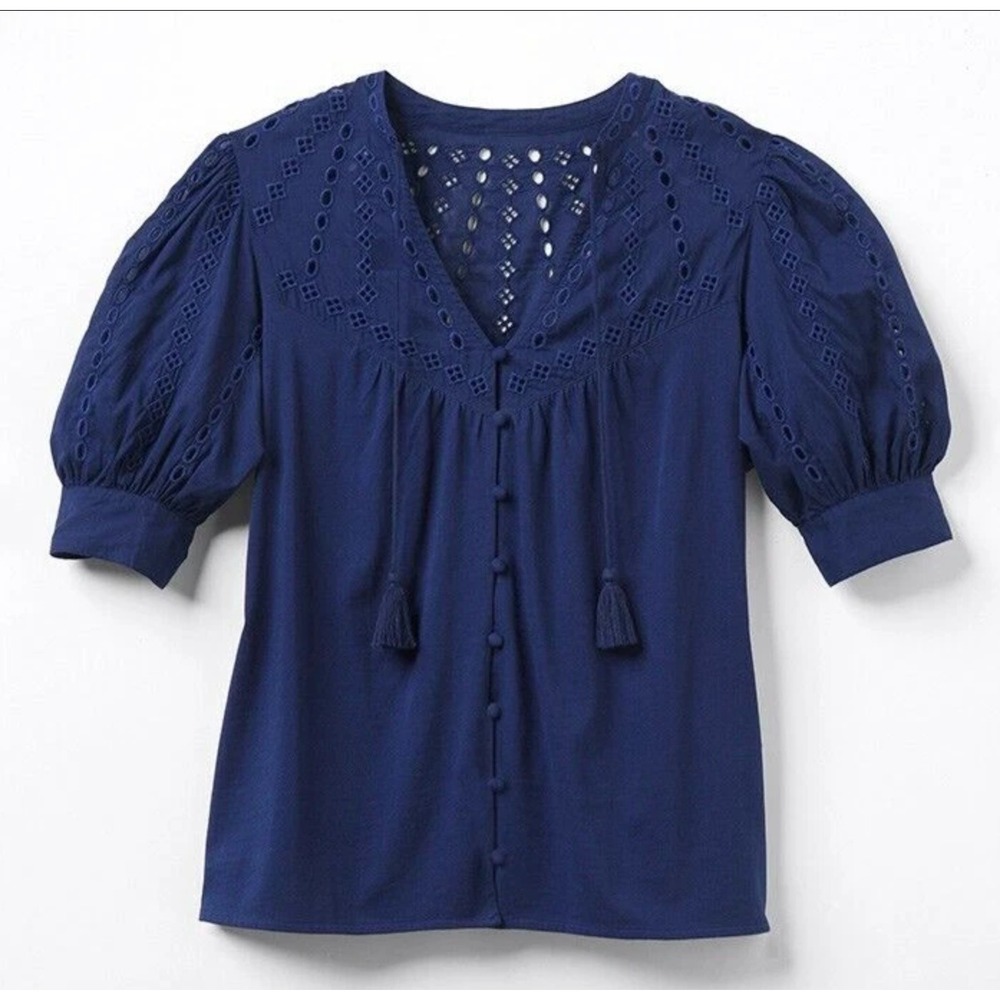 NEW Matilda Jane Good Hart‎ Size Small Tucson Eyelet Puff Sleeve Button Down Top